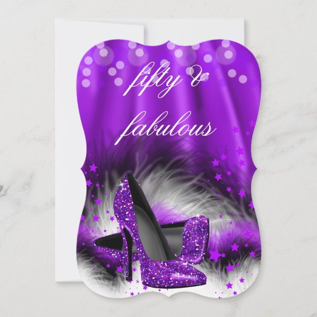 Fabulous 50 Purple Stars High Heels Birthday 2 Invitation (Front)
