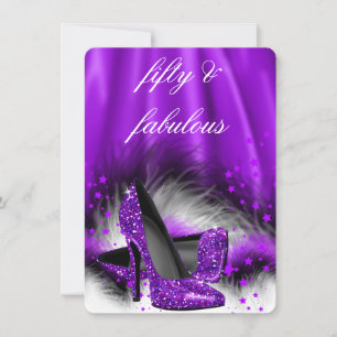 Fabulous 50 Purple Stars High Heels Birthday Party Invitation