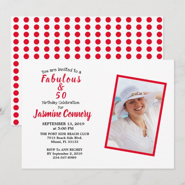Fabulous & 50 red birthday party invitation (Front/Back)