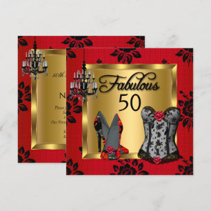 Fabulous 50 Red Black Heels Flirty Birthday Party Invitation