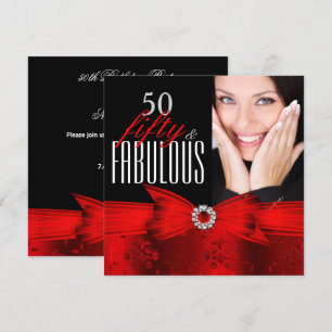 Fabulous 50 Red Black Photo Birthday Party Invitation