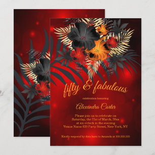 Fabulous 50 Red glow Orange Black Hibiscus Invitation