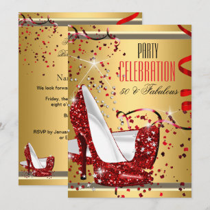 Fabulous 50 Red Heels Gold 50th Birthday Party Invitation