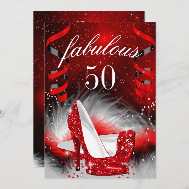 Fabulous 50 Red High Heel Birthday Party Invitation (Front/Back)