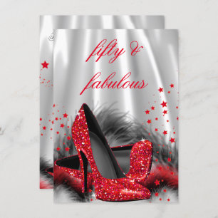 Fabulous 50 Red High Heels Black Silver Birthday Invitation