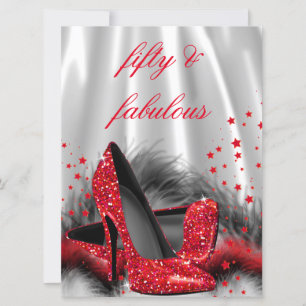 Fabulous 50 Red High Heels Black Silver Birthday Invitation