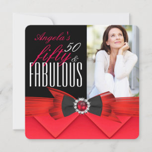 Fabulous 50 Red Jewel Photo Birthday Party Invitation