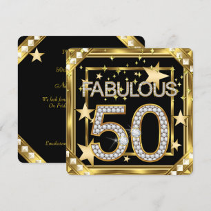 Fabulous 50 Retro Glamour Hollywood Gold Frame 2 Invitation