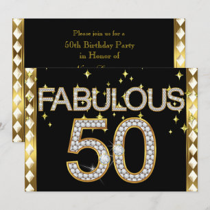 Fabulous 50 Retro Glamour Hollywood Gold Frame Invitation