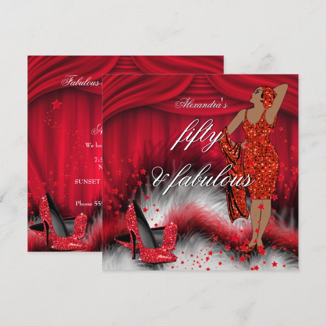Fabulous 50 Retro Lady Red High Heels Birthday Invitation (Front/Back)