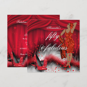 Fabulous 50 Retro Lady Red High Heels Birthday Invitation