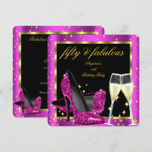 Fabulous 50 Rich Pink Champagne Heels Birthday Invitation