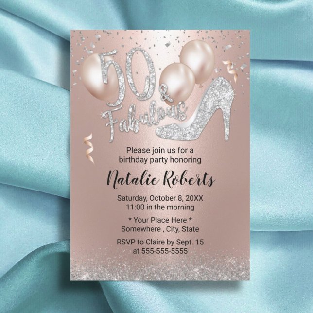 Fabulous 50 Rose Gold Balloon High Heel Birthday Invitation (Creator Uploaded)