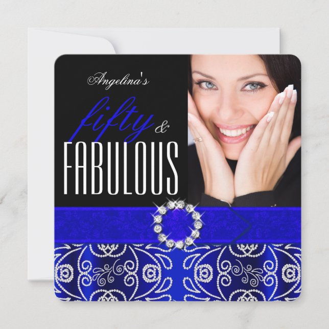 Fabulous 50 Royal Blue Diamond Birthday Party Invitation (Front)