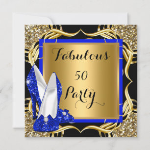Fabulous 50 Royal Blue Heels Black Glitter Gold Invitation