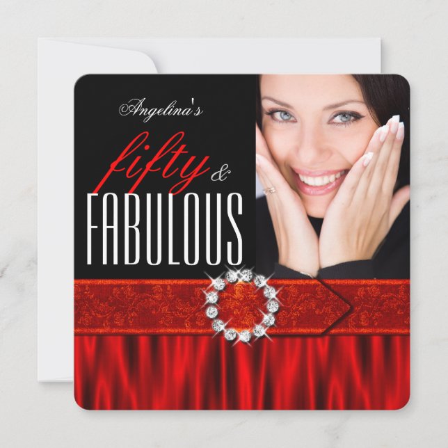 Fabulous 50 Silk Red Black Photo Birthday Party Invitation (Front)