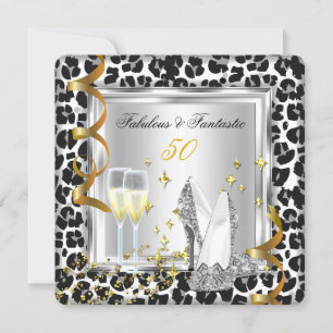 Fabulous 50 Silver Heels Leopard Gold Birthday 2 Invitation