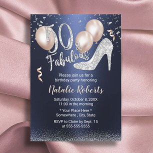 Fabulous 50 Silver High Heel Navy 50th Birthday Invitation