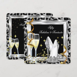Fabulous 50 Silver Leopard Birthday Party Invitation