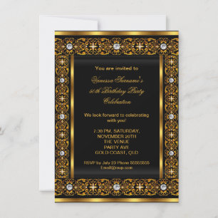 Fabulous 50 Super Elegant Diamond Gold Black 3 Invitation