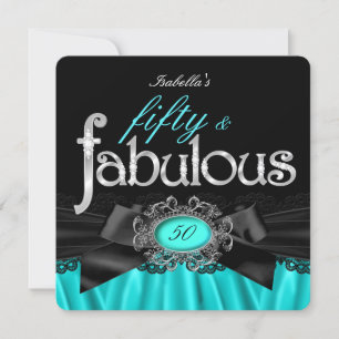 Fabulous 50 Teal Silk Black Lace Birthday Party Invitation