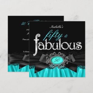 Fabulous 50 Teal Silk Black Lace Birthday Party Invitation
