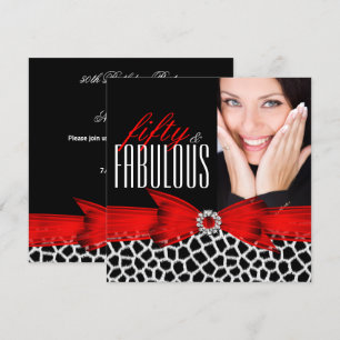 Fabulous 50 Wild Red Black Photo Birthday Party Invitation
