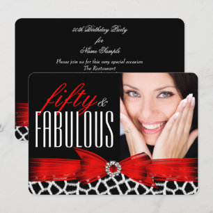 Fabulous 50 Wild Red Black Photo Birthday Party Invitation