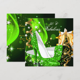 Fabulous 50 Woman's Lime Green Gold Birthday Party Invitation