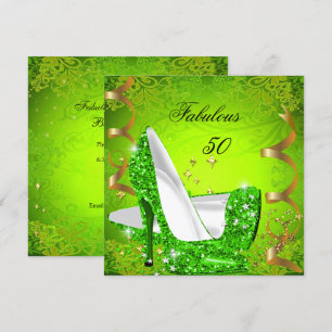 Fabulous 50 Woman's Lime Green Gold Party 2 Invitation