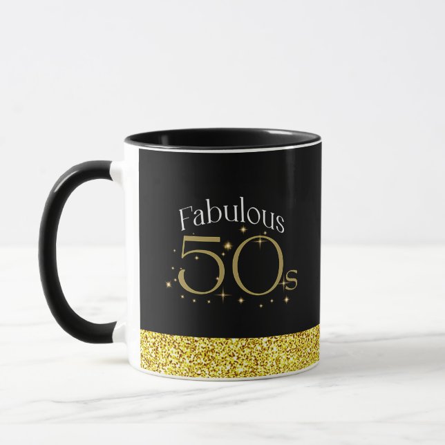 Fabulous 50s Chic Modern Script Black Gold Glitter Mug (Left)
