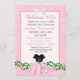 Fabulous 50s Poodle Skirt Birthday  Invitations