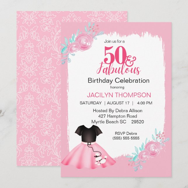Fabulous 50s Poodle Skirt Birthday Party   Invitation (Front/Back)