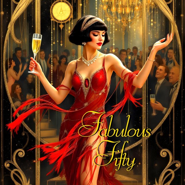 Fabulous 50th 1920’s Art deco Woman Red Invitation (Creator Uploaded)