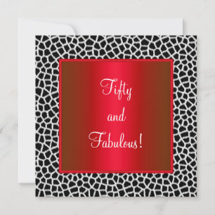 Fabulous 50th Animal Print Black White Red Party Invitation