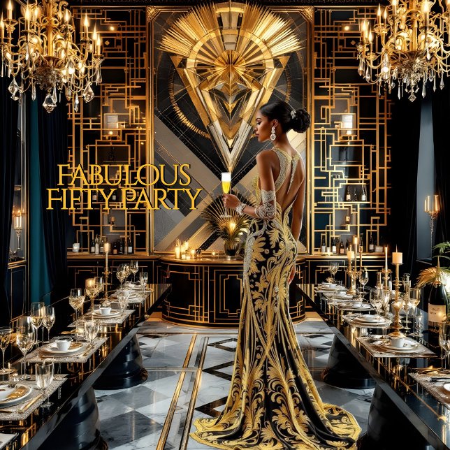 Fabulous 50th Art deco Woman African American Gold Invitation (Creator Uploaded)