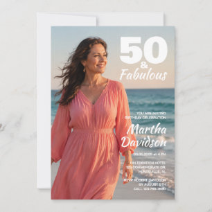 Fabulous 50th Beach Photo Birthday Invitation