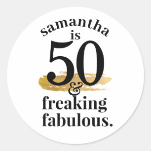 Fabulous 50th Birthday Black Gold Favour Classic Round Sticker