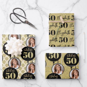 Fabulous 50th Birthday Gold Wrapping Paper Sheet