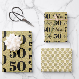 Fabulous 50th Birthday Gold Wrapping Paper Sheet