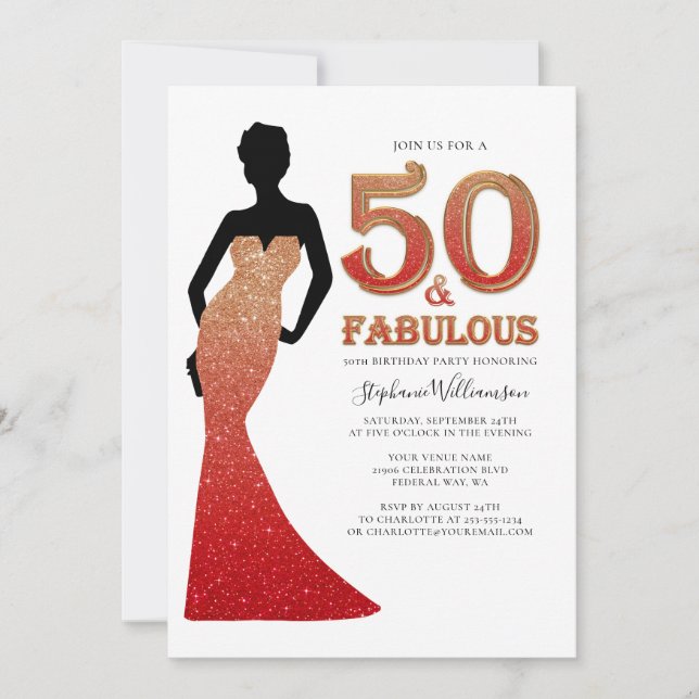 Fabulous 50th Birthday Ombre Glitter Gown Invitati Invitation (Front)