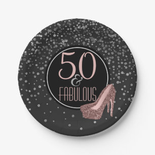 Fabulous 50th Birthday Party   Black Silver Pink Paper Plate