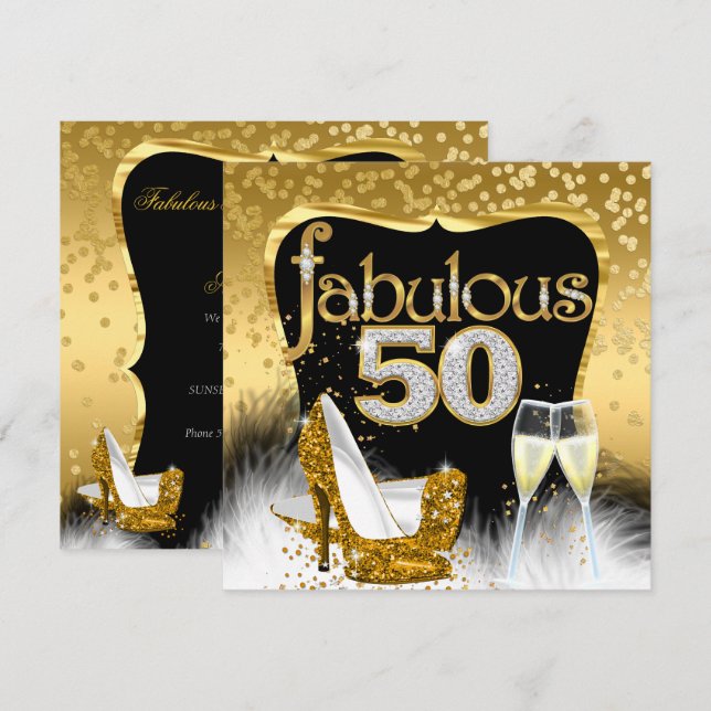 Fabulous 50th Birthday Party Gold Diamond Glitter Invitation (Front/Back)