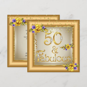 Fabulous 50th Birthday Party Gold Yellow Flower Invitation