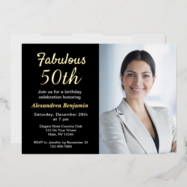 Fabulous 50th Birthday Photo Black Gold (Envelope)