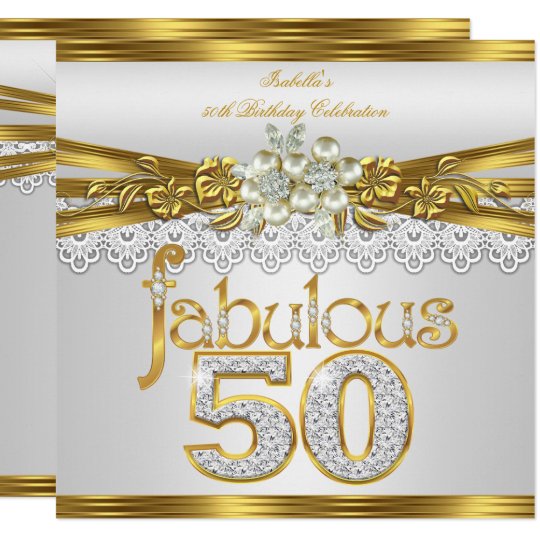 Fabulous 50th Birthday White Pearl Gold Lace Invitation | Zazzle.co.uk