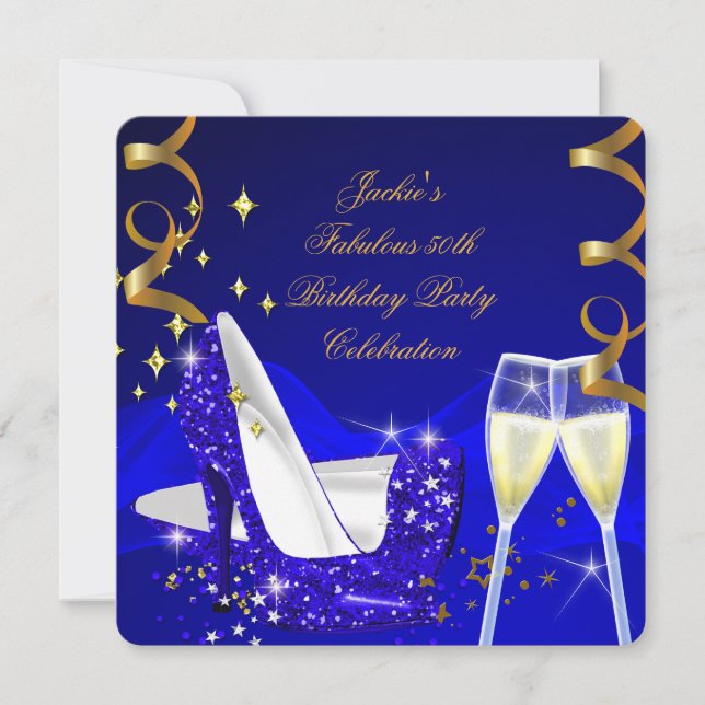 Fabulous 50th Blue Glitter High Heel Birthday 2 Invitation (Front)