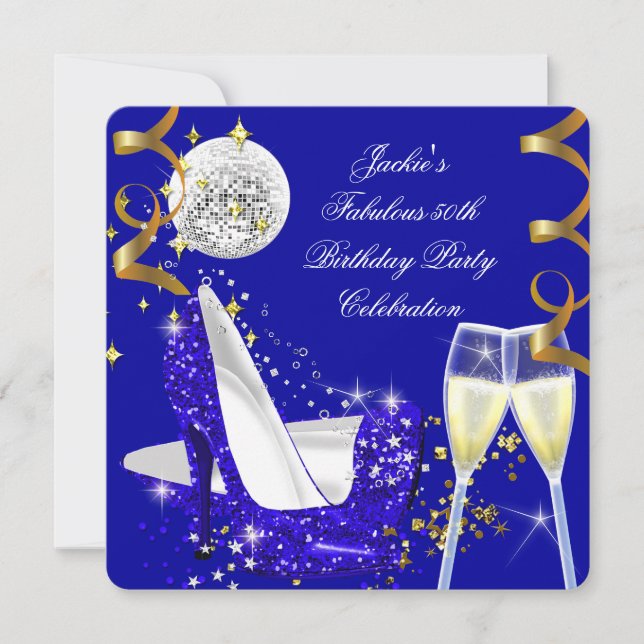 Fabulous 50th Blue Glitter High Heel Birthday 3 Invitation (Front)