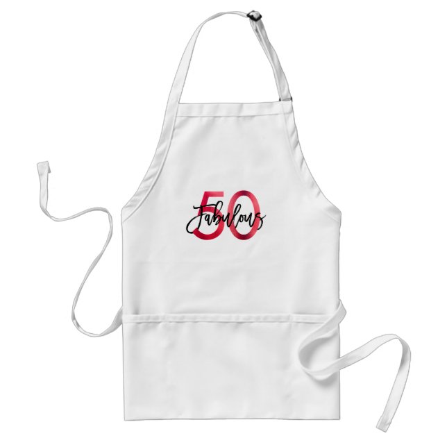 Fabulous 50th | Chic Red Fun Modern  Birthday Standard Apron (Front)