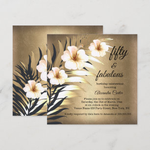 Fabulous 50th gold Brown Beige Black Floral party Invitation
